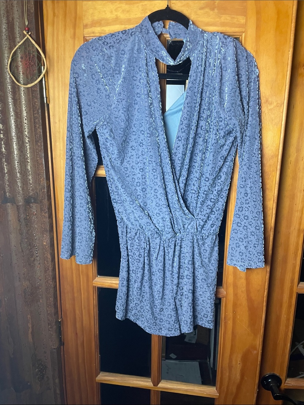 Vintage Havana Blue Floral Wrap-look Romper, Size SM